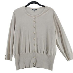 Premise Studio Womens Sweater Beige Size Medium Rayon Blend Pearl Button